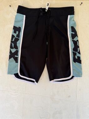 Fox Black and Light Blue Men’s Swim Trunks